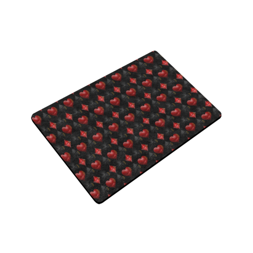 Las Vegas Black and Red Casino Poker Card Shapes on Black Doormat 24"x16" (Black Base)