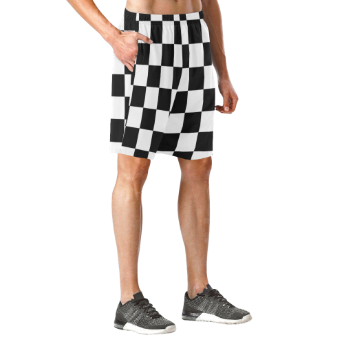 Black White Chess Board Men's All Over Print Elastic Beach Shorts (Model L20)