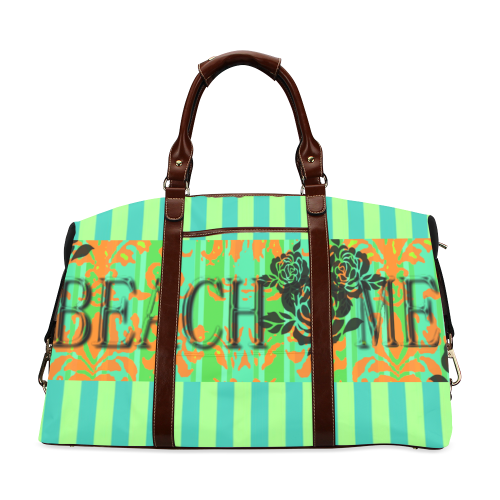 Lime Blue Stripe Beach Me* Label Classic Travel Bag (Model 1643) Remake
