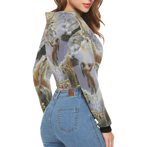 One With Nature Peace Pipe All Over Print Crop Hoodie for Women (Model H22)