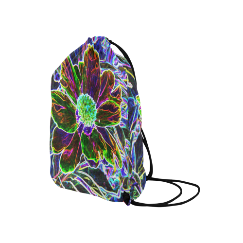 Abstract Garden Peony in Black and Blue Medium Drawstring Bag Model 1604 (Twin Sides) 13.8"(W) * 18.1"(H)