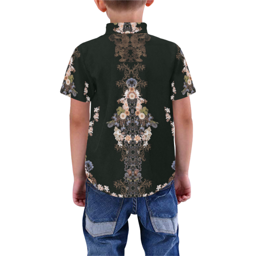 floral-black and peach Boys' All Over Print Short Sleeve Shirt (Model T59)