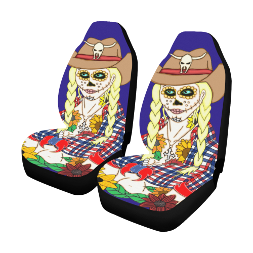 Cowgirl Sugar Skull Blue Car Seat Covers (Set of 2)