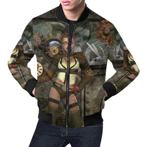 Awesome steampunk lady All Over Print Bomber Jacket for Men/Large Size (Model H19)
