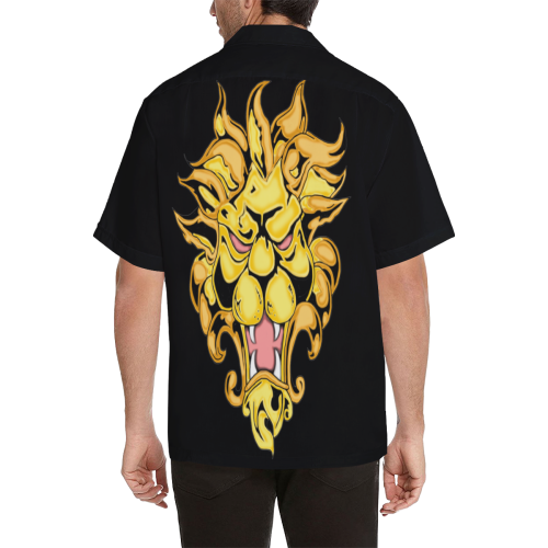 Gold Metallic Lion Black Hawaiian Shirt (Model T58)