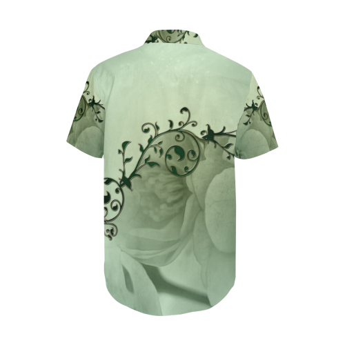 Wonderful flowers, soft green colors Men's Short Sleeve Shirt with Lapel Collar (Model T54)