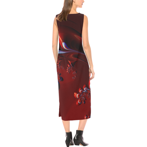 Bleeding Heart Flowers at Sunset Fractal Abstract Phaedra Sleeveless Open Fork Long Dress (Model D08)