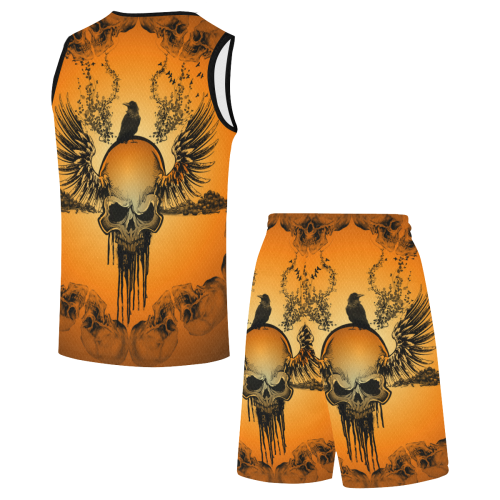 Amazing skull with crow All Over Print Basketball Uniform