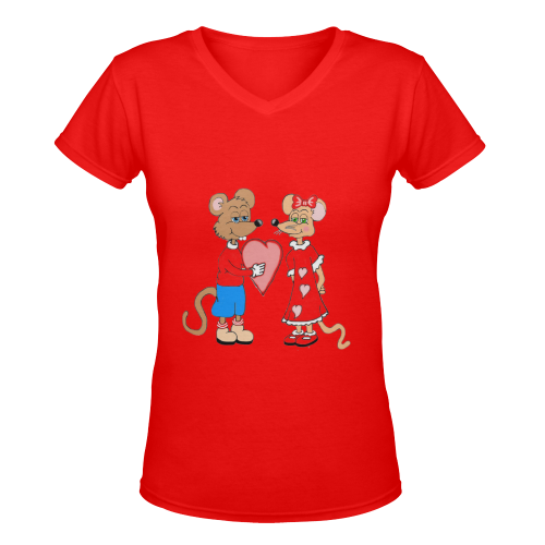 Love Mice Red Women's Deep V-neck T-shirt (Model T19)
