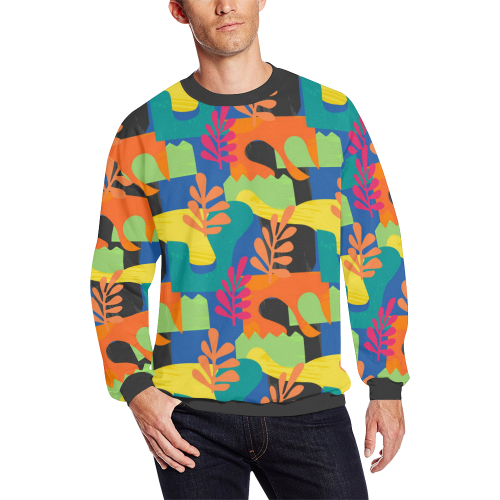 Abstract Nature Pattern Men's Oversized Fleece Crew Sweatshirt (Model H18)