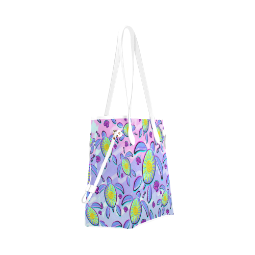 Sea Turtle and Sun Abstract Glitch Ultraviolet Clover Canvas Tote Bag (Model 1661)