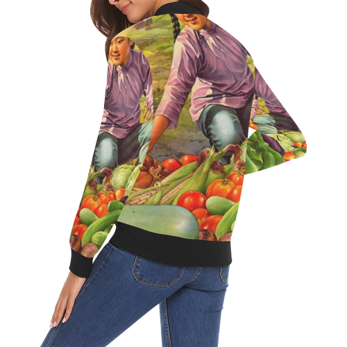 The vegetables are green, the cucumbers plumb, the All Over Print Bomber Jacket for Women (Model H19)