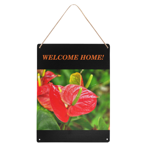 Tropical flowers - welcome home - DSC0428 Metal Tin Sign 12"x16"