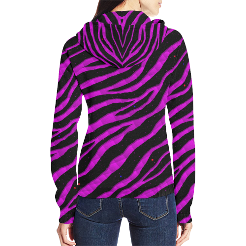 Ripped SpaceTime Stripes - Pink All Over Print Full Zip Hoodie for Women (Model H14)
