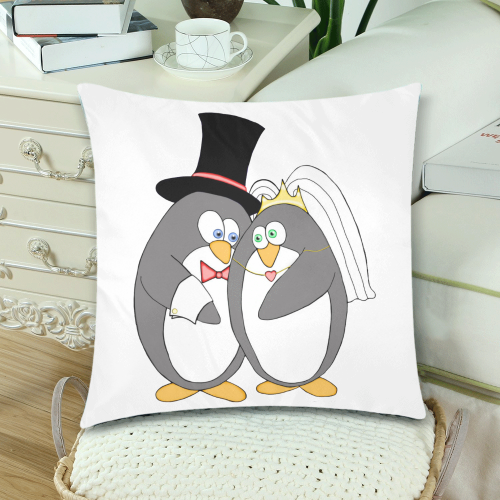 Penguin Wedding White Custom Zippered Pillow Cases 18"x 18" (Twin Sides) (Set of 2)