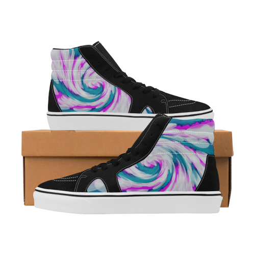 Turquoise Pink Tie Dye Swirl Abstract Men's High Top Skateboarding Shoes (Model E001-1)