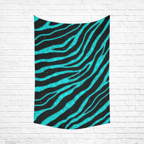 Ripped SpaceTime Stripes - Cyan Cotton Linen Wall Tapestry 60"x 90"