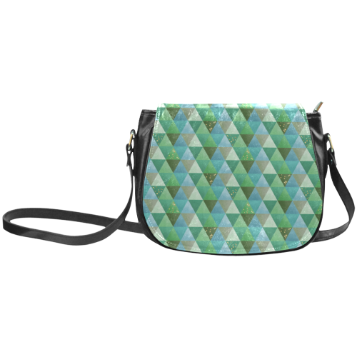 Triangle Pattern - Green Teal Khaki Moss Classic Saddle Bag/Large (Model 1648)