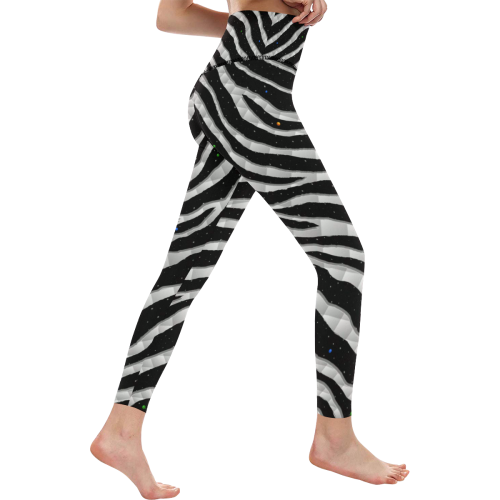 Ripped SpaceTime Stripes - White Women's All Over Print High-Waisted Leggings (Model L36)