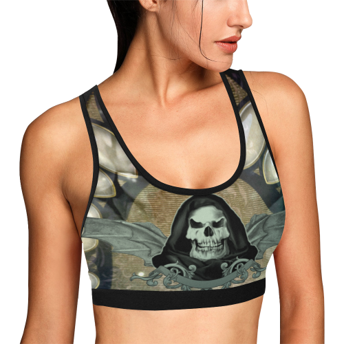 Awesome scary skull Women's All Over Print Sports Bra (Model T52)