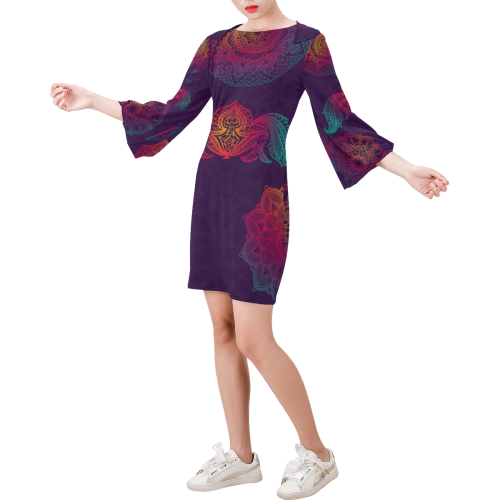 Colorful Mandala Bell Sleeve Dress (Model D52)