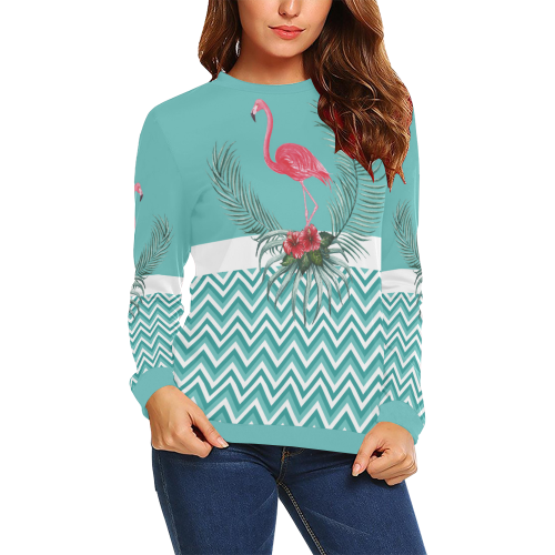 Retro Flamingo Chevron All Over Print Crewneck Sweatshirt for Women (Model H18)