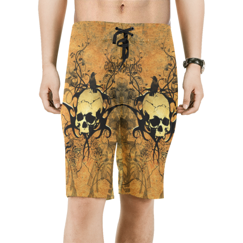 Awesome skull with tribal Men's All Over Print Board Shorts (Model L16)