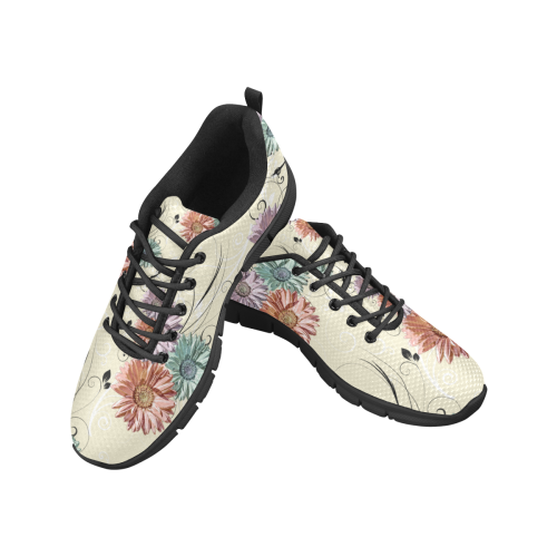 Flowers on Yellow Women's Breathable Running Shoes/Large (Model 055)