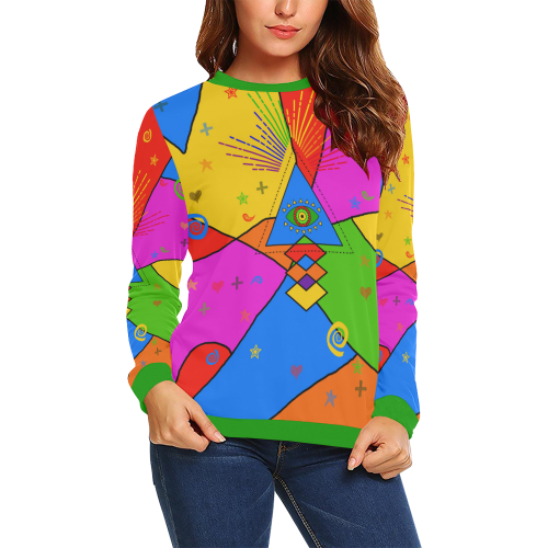 All Seeing Eye Popart All Over Print Crewneck Sweatshirt for Women (Model H18)