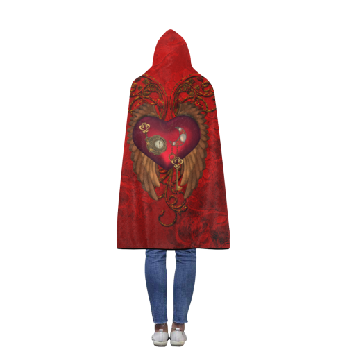 Beautiful heart, wings, clocks and gears Flannel Hooded Blanket 50''x60''