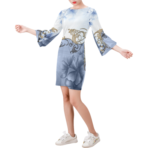 Wonderful floral design Bell Sleeve Dress (Model D52)