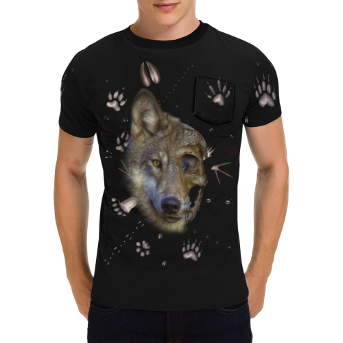 Shaman Totem Wolf Men's All Over Print T-Shirt with Chest Pocket (Model T56)