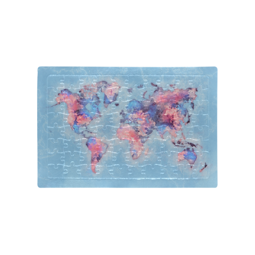 world map blue #map #worldmap A4 Size Jigsaw Puzzle (Set of 80 Pieces)