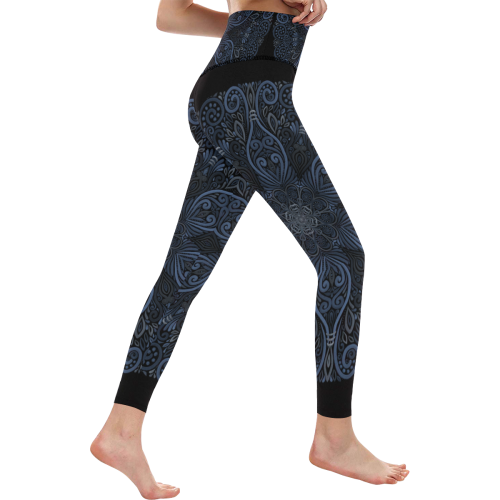 Blue Mandala Pattern with 3D effect Women's All Over Print High-Waisted Leggings (Model L36)