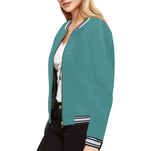Extreme Eucalyptus Green Solid Color All Over Print Bomber Jacket for Women (Model H21)