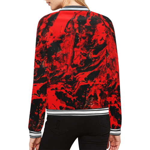 Red & Black All Over Print Bomber Jacket for Women (Model H21)