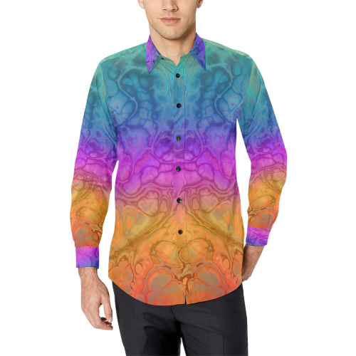 Fractal Batik ART - Hippie Rainbow Colors 1 Men's All Over Print Casual Dress Shirt (Model T61)