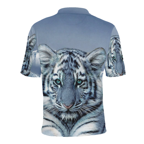 Blue White Tiger Men's All Over Print Polo Shirt (Model T55)