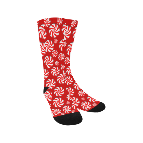 Christmas Peppermint Candy on Red Men's Custom Socks