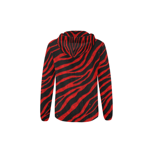 Ripped SpaceTime Stripes - Red All Over Print Full Zip Hoodie for Kid (Model H14)