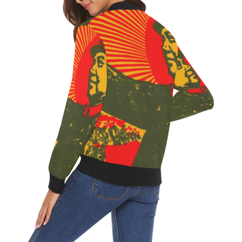 Chairman Mao receiving the Red Guards 3 All Over Print Bomber Jacket for Women (Model H19)