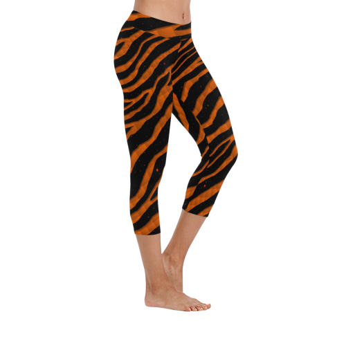 Ripped SpaceTime Stripes - Orange Women's Low Rise Capri Leggings (Invisible Stitch) (Model L08)