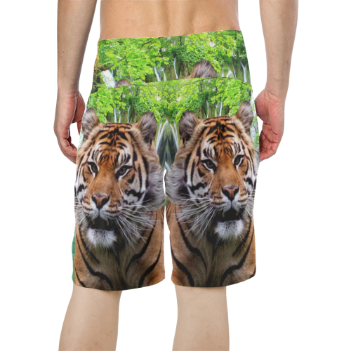 Tiger and Waterfall Men's All Over Print Board Shorts (Model L16)