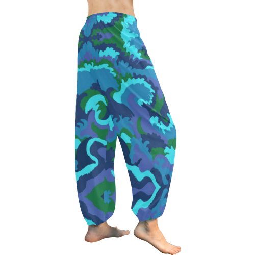 blue green mauve waves design pants Women's All Over Print Harem Pants (Model L18)