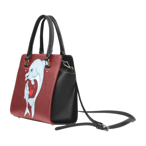 Dolphin Love Burgundy Classic Shoulder Handbag (Model 1653)