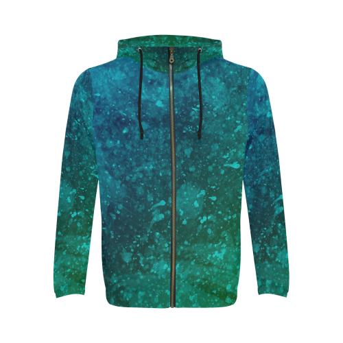 Blue and Green Abstract All Over Print Full Zip Hoodie for Men/Large Size (Model H14)