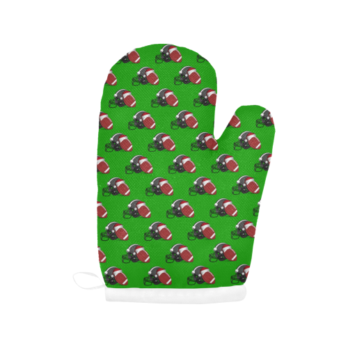 Christmas Football and Helmet Sports on Green Oven Mitt (Two Pieces)