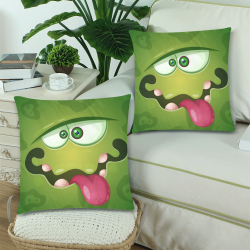 Crazy Green Monster Face Custom Zippered Pillow Cases 18"x 18" (Twin Sides) (Set of 2)