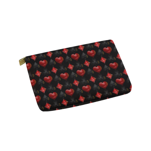 Las Vegas Black and Red Casino Poker Card Shapes on Black Carry-All Pouch 9.5''x6''