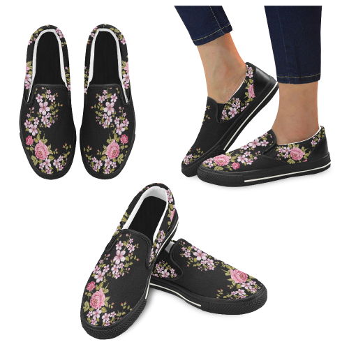Pure Nature - Summer Of Pink Roses 1 Women's Slip-on Canvas Shoes/Large Size (Model 019)
